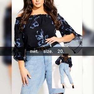 Size 20 Black Blue Floral Blouse Top City …